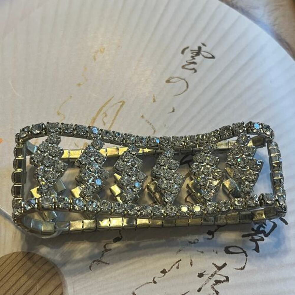 Vintage 1980s Rhinestone Lightning Bolt Sparkling Wide Stretch Bracelet